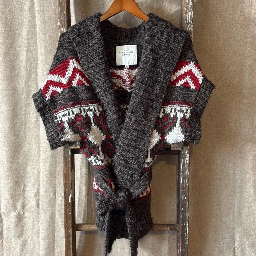 Abercrombie and Fitch cardigan sweater wrap wool acrylic Navajo Aztec western